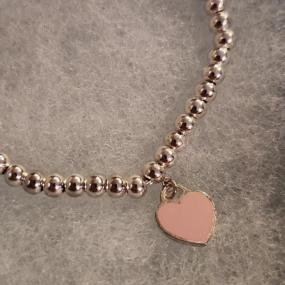 TIFFANY Pink Heart Tag Bead Bracelet in Silver, 4mm 💗 - Picture 7 of 15